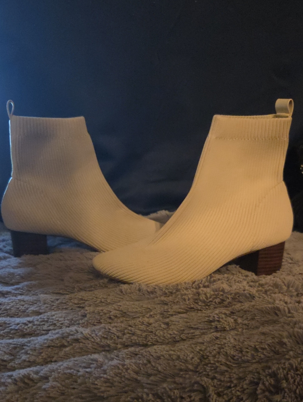 Women's Cream Knit Ankle Boots - Stretch Sock Booties
